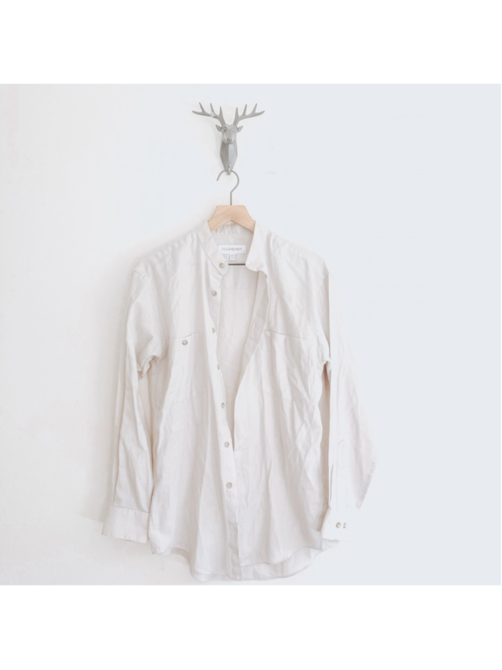 Men's Yves Saint Laurent Casual Button Down Shirt Beige Size 14.5